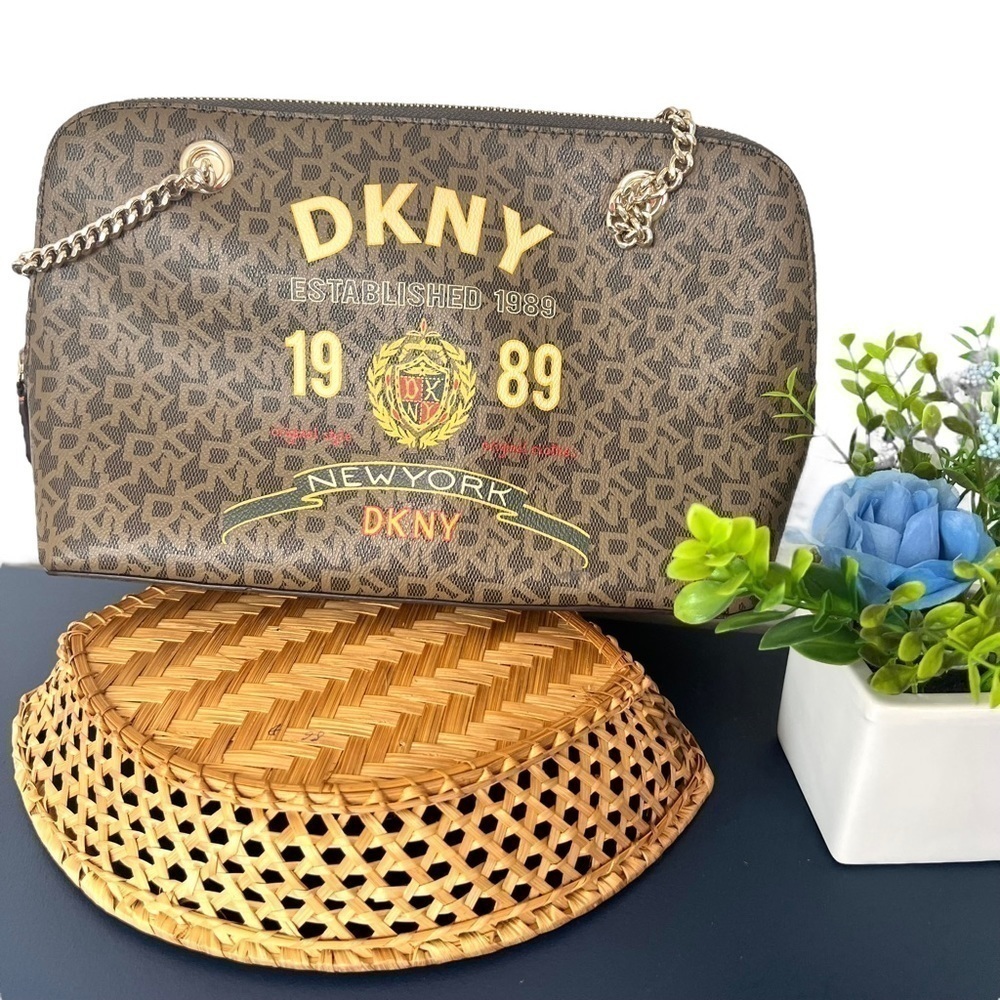 DKNY Madison Satchel Brown Logo Monogram Shoulder Bag Purse - Picture 4 of 17